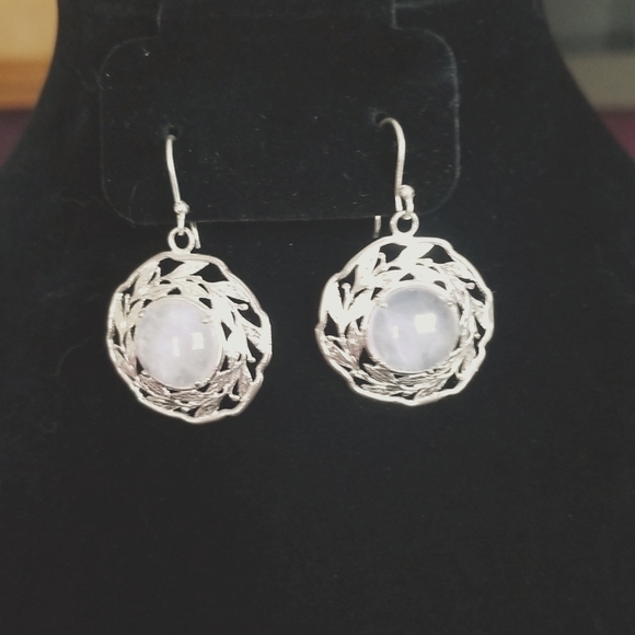 Sweet Sterling Silver Earrings. Wire hangers. Stone is Pink. - Picture 2 of 4